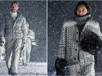 Celebrities shine at Moncler's alpine fashion show amidst a snowy spectacle. Celebrities shine at Moncler's alpine fashion show amidst a snowy spectacle.