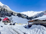 A view of the Solang Nala after fresh snowfall in Himachal Pradesh's Kullu district, which is also under the avalanche alert. 