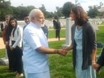 Prime Minister Narendra Modi meets NASA astronaut Sunita Williams at the Arlington National Cemetery in Washington.