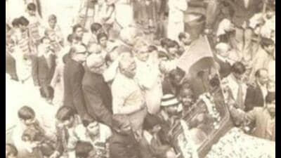 AB Vajpayee, the then leader in the opposition, in Dehuli in 1981. (Sourced) AB Vajpayee, the then leader in the opposition, in Dehuli in 1981. (Sourced)