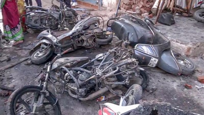 Nagpur violence: Charred remains of a vehicle are seen after a clash broke out between two groups in the Hansapuri area on March 17. (ANI) Nagpur violence: Charred remains of a vehicle are seen after a clash broke out between two groups in the Hansapuri area on March 17. (ANI)