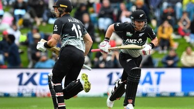 Tim Seifert (R) and Finn Allen run between the wickets during the second Twenty20 international cricket match between New Zealand and Pakistan (AFP) Tim Seifert (R) and Finn Allen run between the wickets during the second Twenty20 international cricket match between New Zealand and Pakistan (AFP)
