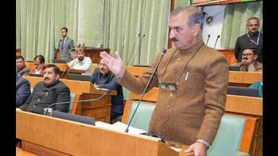 Himachal chief minister Sukhvinder Singh Sukhu addresses the assembly in Shimla on Tuesday. (ANI) Himachal chief minister Sukhvinder Singh Sukhu addresses the assembly in Shimla on Tuesday. (ANI)