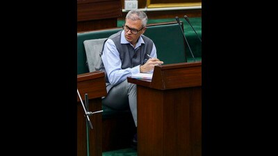 Jammu and Kashmir chief minister Omar Abdullah during the Budget session in Jammu on Tuesday. (PTI) Jammu and Kashmir chief minister Omar Abdullah during the Budget session in Jammu on Tuesday. (PTI)