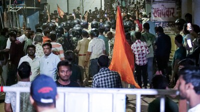 Police and paramilitary personnel deployed at the site after a clash broke out between two groups at Mahal area, in Nagpur on Monday. (ANI) Police and paramilitary personnel deployed at the site after a clash broke out between two groups at Mahal area, in Nagpur on Monday. (ANI)