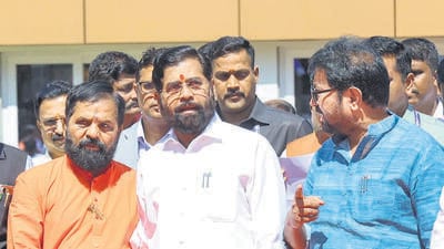 Mumbai: Maharashtra Deputy Chief Minister Eknath Shinde arrives to attend the Budget session of the state Assembly, at Vidhan Bhavan, in Mumbai, Tuesday, March 18, 2025. (PTI Photo)(PTI03_18_2025_000257B) (PTI) Mumbai: Maharashtra Deputy Chief Minister Eknath Shinde arrives to attend the Budget session of the state Assembly, at Vidhan Bhavan, in Mumbai, Tuesday, March 18, 2025. (PTI Photo)(PTI03_18_2025_000257B) (PTI)