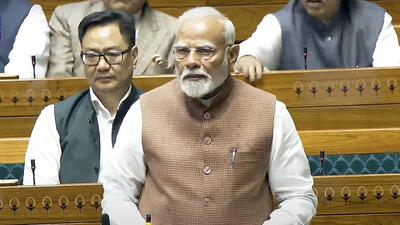 Prime Minister Narendra Modi speaks in the Lok Sabha on Tuesday. (Sansad TV) Prime Minister Narendra Modi speaks in the Lok Sabha on Tuesday. (Sansad TV)