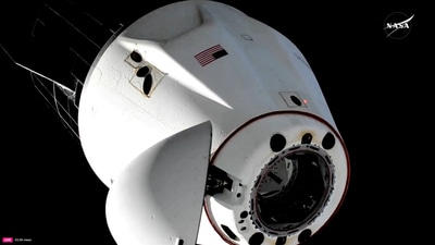 A SpaceX Crew Dragon capsule carrying Butch Wilmore and Sunita Williams, two veteran NASA astronauts who have been stuck on the International Space Station for nine months, and Roscosmos cosmonaut Aleksandr Gorbunov and NASA astronaut Nick Hague, manoeuvres in space following undocking from the ISS to begin a journey to return to Earth March 18, 2025 in this still image taken from video. (via REUTERS)