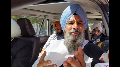 Shiromani Akali Dal leader Bikram Singh Majithia speaks with the media in Patiala on Tuesday. (PTI)