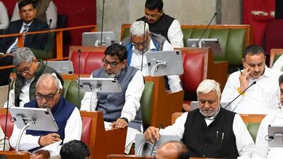 The opposition Congress and ruling BJP MLAs locked horns over alleged irregularities in government job recruitments during the tenure of former chief minister Bhupinder Singh Hooda (extreme left), seen here during the assembly session in Chandigarh on Monday. (Keshav Singh/HT) The opposition Congress and ruling BJP MLAs locked horns over alleged irregularities in government job recruitments during the tenure of former chief minister Bhupinder Singh Hooda (extreme left), seen here during the assembly session in Chandigarh on Monday. (Keshav Singh/HT)