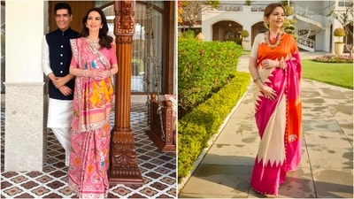 Nita Ambani showcased two stunning heritage saree looks at the Vanatara inauguration. (Instagram/@manishmalhotra05) Nita Ambani showcased two stunning heritage saree looks at the Vanatara inauguration. (Instagram/@manishmalhotra05)