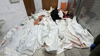 Dead bodies lie at Nasser hospital following Israeli strikes, in Khan Younis in the southern Gaza Strip, March 18. (Reuters)
