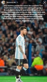 Lionel Messi sustained a low-grade adductor injury (Instagram/@leomessi) Lionel Messi sustained a low-grade adductor injury (Instagram/@leomessi)