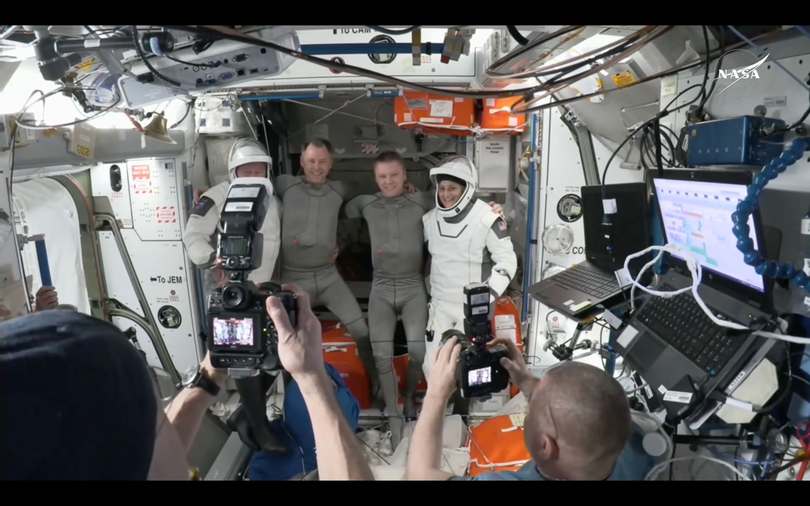 The four-member crew, including Sunita Williams and Butch Wilmore, posed for a photograph before undocking from the ISS. (NASA) The four-member crew, including Sunita Williams and Butch Wilmore, posed for a photograph before undocking from the ISS. (NASA)