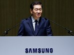 Han Jong-hee, co-chief executive officer of Samsung Electronics Co., speaks at the company's annual general meeting at the Suwon Convention Center in Suwon, South Korea, March 19, 2025.