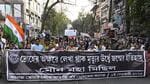 Members of Joint Platforms of Doctors and Abhaya Mancha stage a silent protest rally from College street demand justice for the RG Kar victim on her birthday in Kolkata, on February 9 (Hindustan Times)