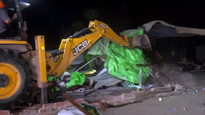 Punjab Police demolished tents at the Punjab-Haryana Shambhu Border, where farmers had been protesting over various demands on Wednesday. (ANI) Punjab Police demolished tents at the Punjab-Haryana Shambhu Border, where farmers had been protesting over various demands on Wednesday. (ANI)