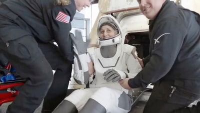 Sunita Williams finally exited the capsule and was taken on stretchers for medical tests (SpaceX via AP)