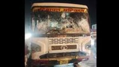 An HP bus was vandalised in Kharar of Mohali district on Tuesday. (HT photo)