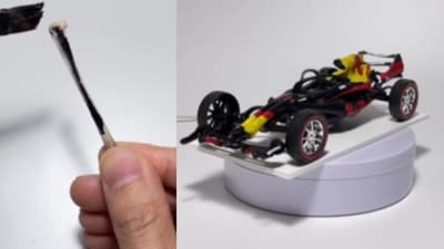 A viral video showed a man building a Formula 1 car using chicken bones. (Instagram/toy__company) A viral video showed a man building a Formula 1 car using chicken bones. (Instagram/toy__company)