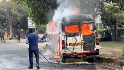 Firefighters later successfully doused the flame, and the bodies were retrieved from the vehicle subsequently. (PTI) Firefighters later successfully doused the flame, and the bodies were retrieved from the vehicle subsequently. (PTI)