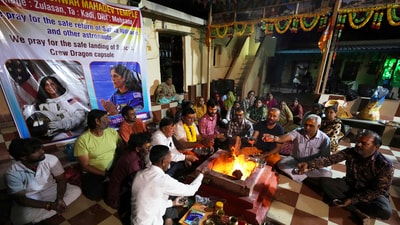 In Jhulasan, villagers also performed rituals to ensure that Sunita Williams arrives safely&nbsp; (Ajit Solanki/AP)