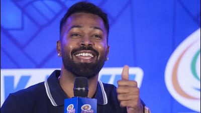 Mumbai Indians captain Hardik Pandya during a press conference ahead of IPL 2025 in Mumbai on Wednesday. (PTI) Mumbai Indians captain Hardik Pandya during a press conference ahead of IPL 2025 in Mumbai on Wednesday. (PTI)