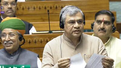Railways minister Ashwini Vaishnaw speaks in the Lok Sabha on Wednesday. (Sansad TV) Railways minister Ashwini Vaishnaw speaks in the Lok Sabha on Wednesday. (Sansad TV)