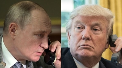 Putin (L) and Trump (R) spoke by phone on Tuesday, March 18, 2025, with the White House saying the talks on securing a ceasefire in Moscow's invasion of Ukraine were "going well." (Photo by Alexey NIKOLSKY and NICHOLAS KAMM / various sources / AFP) (AFP) Putin (L) and Trump (R) spoke by phone on Tuesday, March 18, 2025, with the White House saying the talks on securing a ceasefire in Moscow's invasion of Ukraine were "going well." (Photo by Alexey NIKOLSKY and NICHOLAS KAMM / various sources / AFP) (AFP)