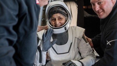 NASA astronaut Sunita Williams being helped out of a SpaceX Dragon spacecraft on board the SpaceX recovery ship MEGAN after she, NASA astronauts Nick Hague, Butch Wilmore, and Roscosmos cosmonaut Aleksandr Gorbunov landed in the water off the coast of Tallahassee, Florida, on March 18, 2025.