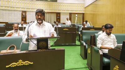 Telangana Deputy Chief Minister and Finance Minister Bhatti Vikramarka presents the State Budget for 2025-26 in the state Assembly, in Hyderabad, on Wednesday. (PTI) Telangana Deputy Chief Minister and Finance Minister Bhatti Vikramarka presents the State Budget for 2025-26 in the state Assembly, in Hyderabad, on Wednesday. (PTI)