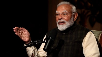 Prime Minister Narendra Modi during a podcast with Lex Fridman, in New Delhi. (PTI) Prime Minister Narendra Modi during a podcast with Lex Fridman, in New Delhi. (PTI)
