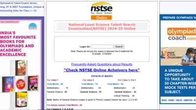 NSTSE result 2025 announced, link to check National Science Talent Search Exam results (Official website, screenshot) NSTSE result 2025 announced, link to check National Science Talent Search Exam results (Official website, screenshot)