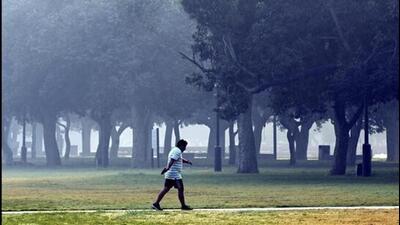 A view of Central Vista Lawns engulfed in a layer of smog in New Delh (HT Photo) A view of Central Vista Lawns engulfed in a layer of smog in New Delh (HT Photo)