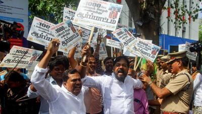 BJP supporters stage protest over alleged TASMAC liquor case in Chennai on Monday. (ANI) BJP supporters stage protest over alleged TASMAC liquor case in Chennai on Monday. (ANI)