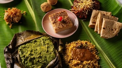 A traditional Parsi Navroz feast is eaten on a banana leaf A traditional Parsi Navroz feast is eaten on a banana leaf