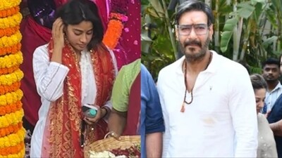 Janhvi Kapoor and Ajay Devgn visited a Mumbai temple. Janhvi Kapoor and Ajay Devgn visited a Mumbai temple.