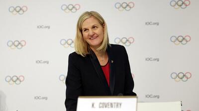 Kirsty Coventry during the press conference after she was elected as the president of the IOC. (REUTERS) Kirsty Coventry during the press conference after she was elected as the president of the IOC. (REUTERS)