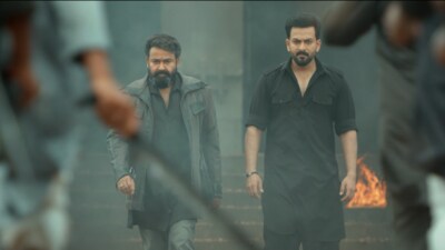 L2 Empuraan trailer: Mohanlal in a still from Prithviraj Sukumaran's film. L2 Empuraan trailer: Mohanlal in a still from Prithviraj Sukumaran's film.