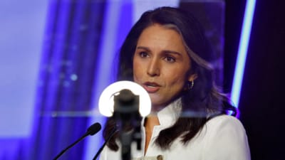 U.S. Director of National Intelligence Tulsi Gabbard addresses a gathering during Raisina Dialogue in New Delhi, India, March 18, 2025. (Reuters file)