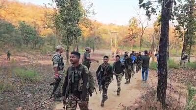 Security personnel during an encounter with Naxalites, in Bijapur district, Chhattisgarh, Thursday. (PTI) Security personnel during an encounter with Naxalites, in Bijapur district, Chhattisgarh, Thursday. (PTI)