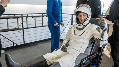 NASA astronaut Sunita Williams shows her thumb as she safely returned to Earth with her colleagues after an unexpected 286-day mission aboard the International Space Station (ISS), in Florida on March 19. (Nasa Astronauts /X) NASA astronaut Sunita Williams shows her thumb as she safely returned to Earth with her colleagues after an unexpected 286-day mission aboard the International Space Station (ISS), in Florida on March 19. (Nasa Astronauts /X)