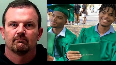 Scott Kerlin (L) arrested and fired for sharing gruesome photos of twins Qaadir and Naazir Lewis' (R) murder-suicide (Georgia Bureau of Investigation, GoFundMe) Scott Kerlin (L) arrested and fired for sharing gruesome photos of twins Qaadir and Naazir Lewis' (R) murder-suicide (Georgia Bureau of Investigation, GoFundMe)