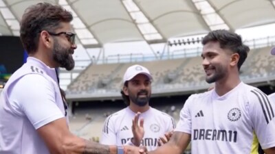 Virat Kohli presented Nitish Kumar Reddy his debut Test cap in Perth. (BCCI)
