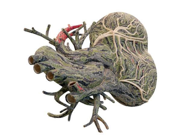 An Absence of Assignable Cause (2007) is a fibreglass sperm-whale heart, covered in bindis. An Absence of Assignable Cause (2007) is a fibreglass sperm-whale heart, covered in bindis.