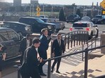 Elon Musk arrives for a meeting at the Pentagon