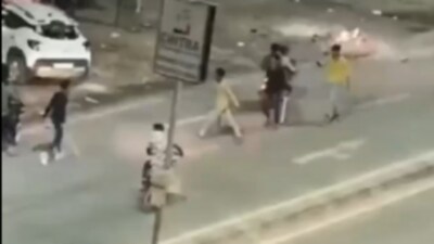 A video grab of the mob in Ahmedabad on March 14. (X) A video grab of the mob in Ahmedabad on March 14. (X)