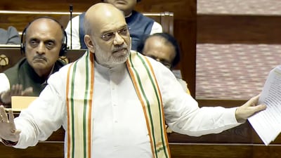 Union home minister Amit Shah in the Rajya Sabha during the Budget session of Parliament, in New Delhi, Friday, March 21, 2025. (Sansad TV) Union home minister Amit Shah in the Rajya Sabha during the Budget session of Parliament, in New Delhi, Friday, March 21, 2025. (Sansad TV)