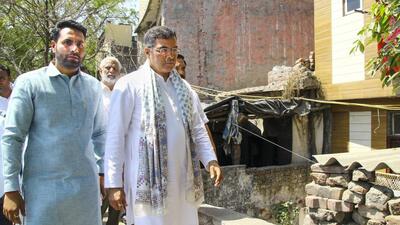 Delhi PWD minister Parvesh Verma during ground inspection on Friday. (PTI) Delhi PWD minister Parvesh Verma during ground inspection on Friday. (PTI)