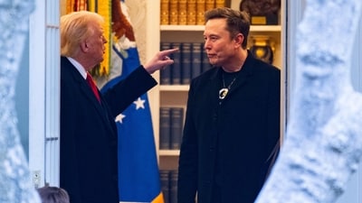 US President Donald Trump and Elon Musk (R) speak to each other. (AFP) US President Donald Trump and Elon Musk (R) speak to each other. (AFP)